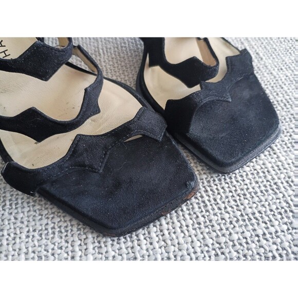 Designer Charles Jourdan Paris Vintage Black Suede Strappy Heels Sandals 8.5 - Picture 2 of 11